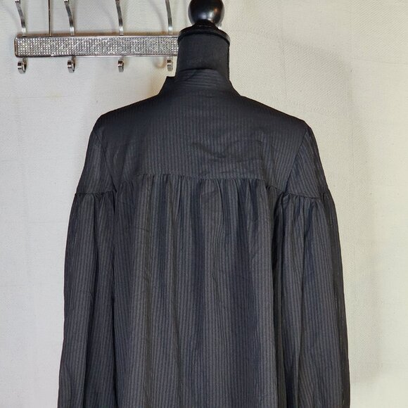 Time and Tru Black Soot Long Sleeve Tie Neck Polyester Relaxed Fit Button Up Top - Picture 13 of 16